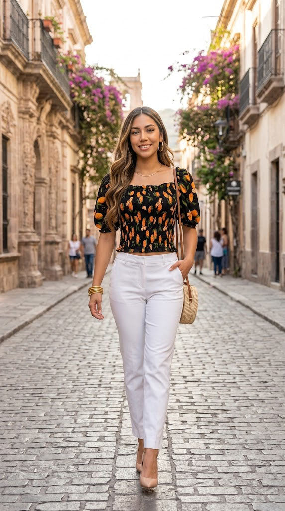 Blusa Negra con Detalles Naranja / ANB26061