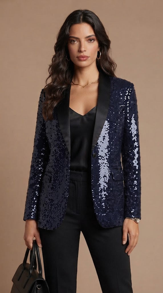 Blazer Azul con Negro Cuero Sintético / ANBL2642
