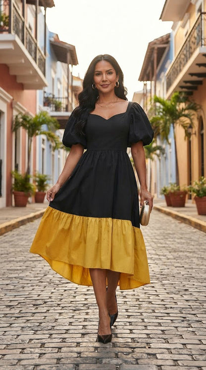 Vestido negro con mangas globo/ AO22