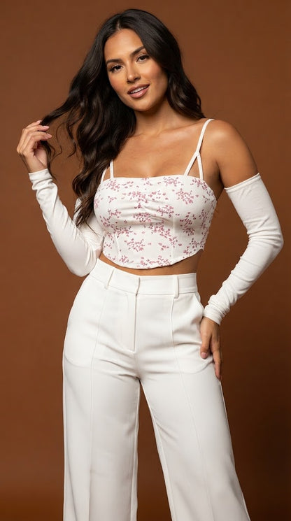 Top blanco bordado tirantes D&M / V343