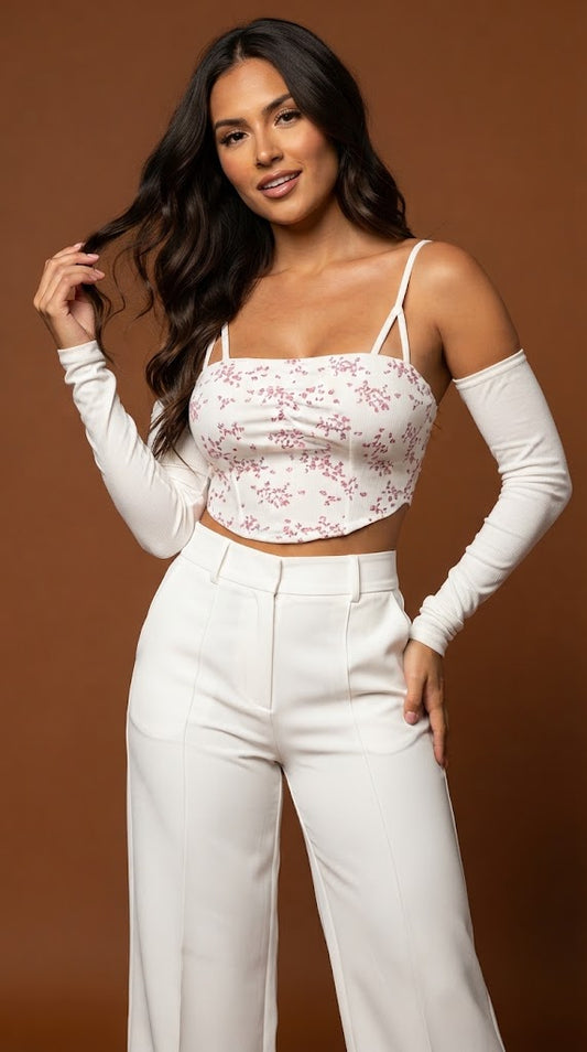 Top blanco bordado tirantes D&M / V343