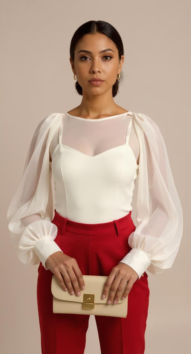 Blusa blanca con mangas globo plisadas AOMEI / AO100 image 1