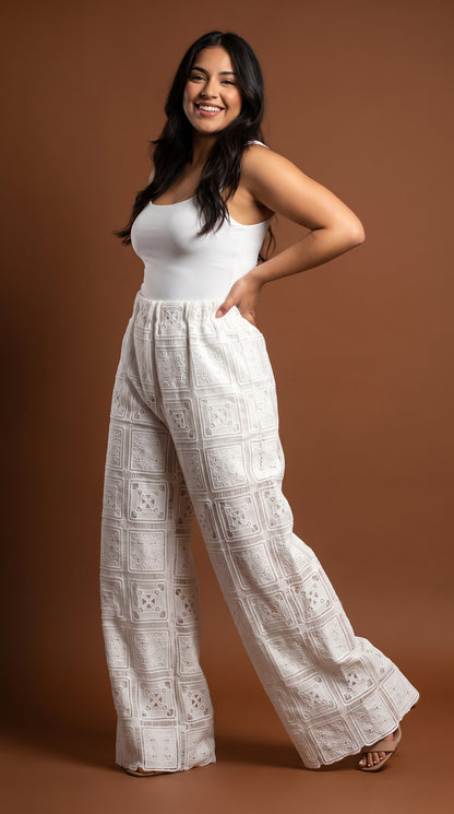 Pantalón palazzo blanco crochet / ANE1001-70
