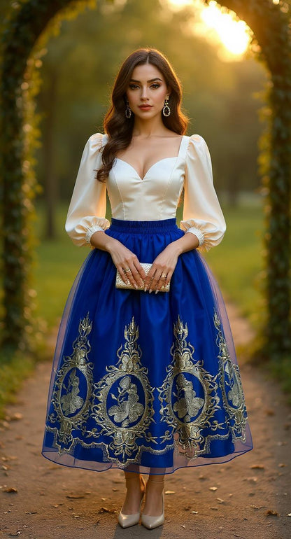 Falda azul con bordado dorado / AO50 image 2