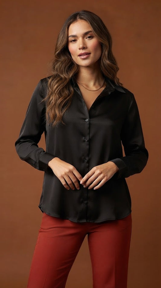 Blusa satinada negra / ANB006
