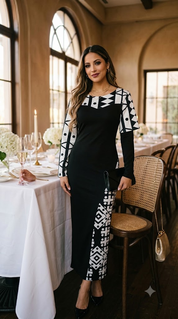 Vestido blanco/negro estampado / AO152