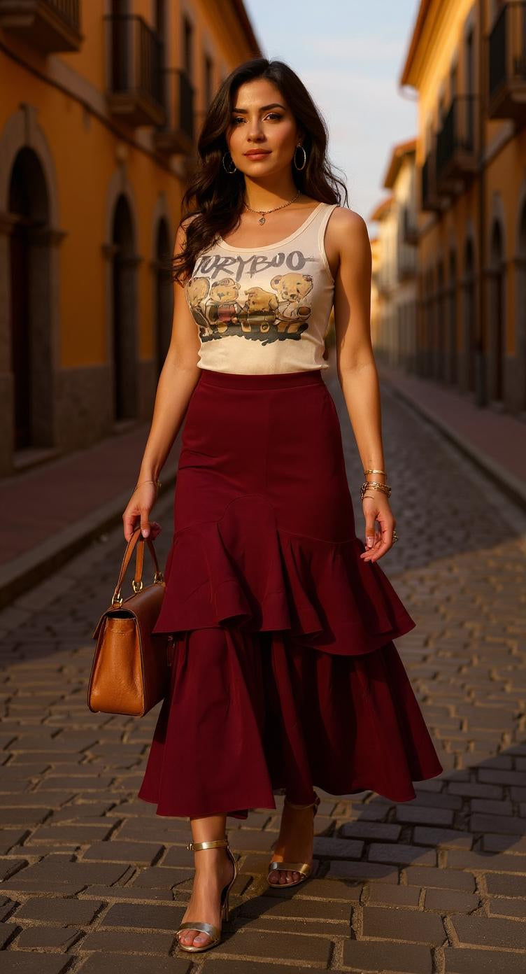 Falda vino con capas y vuelo / AO59 image 0