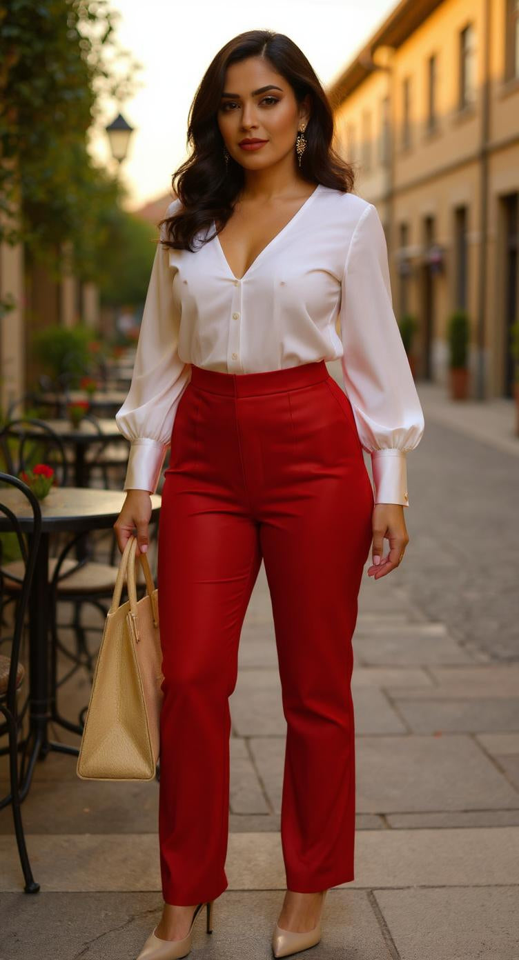 Pantalón rojo de talle alto / AO28 image 2