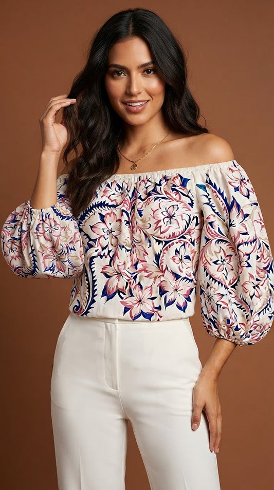 Top con hombros descubiertos estampado floral AOMEI / AO94