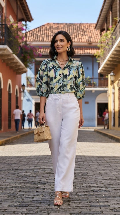 Blusa Verde Estampada Casual / NOB11