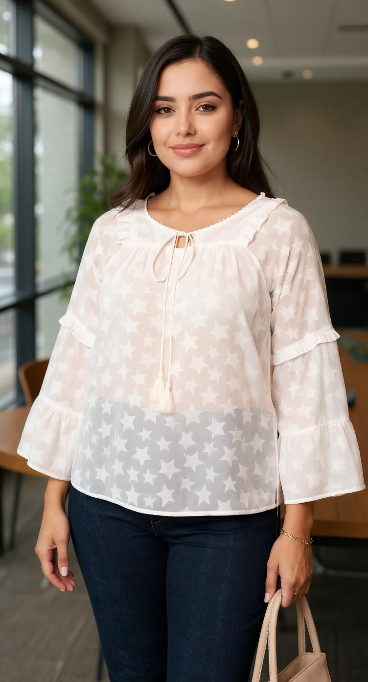 Blusa blanca bohemia con lazo / P110 image 0