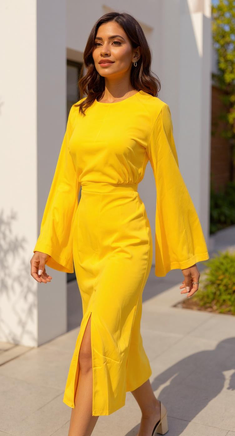 Vestido amarillo formal de manga larga / AO6 image 1