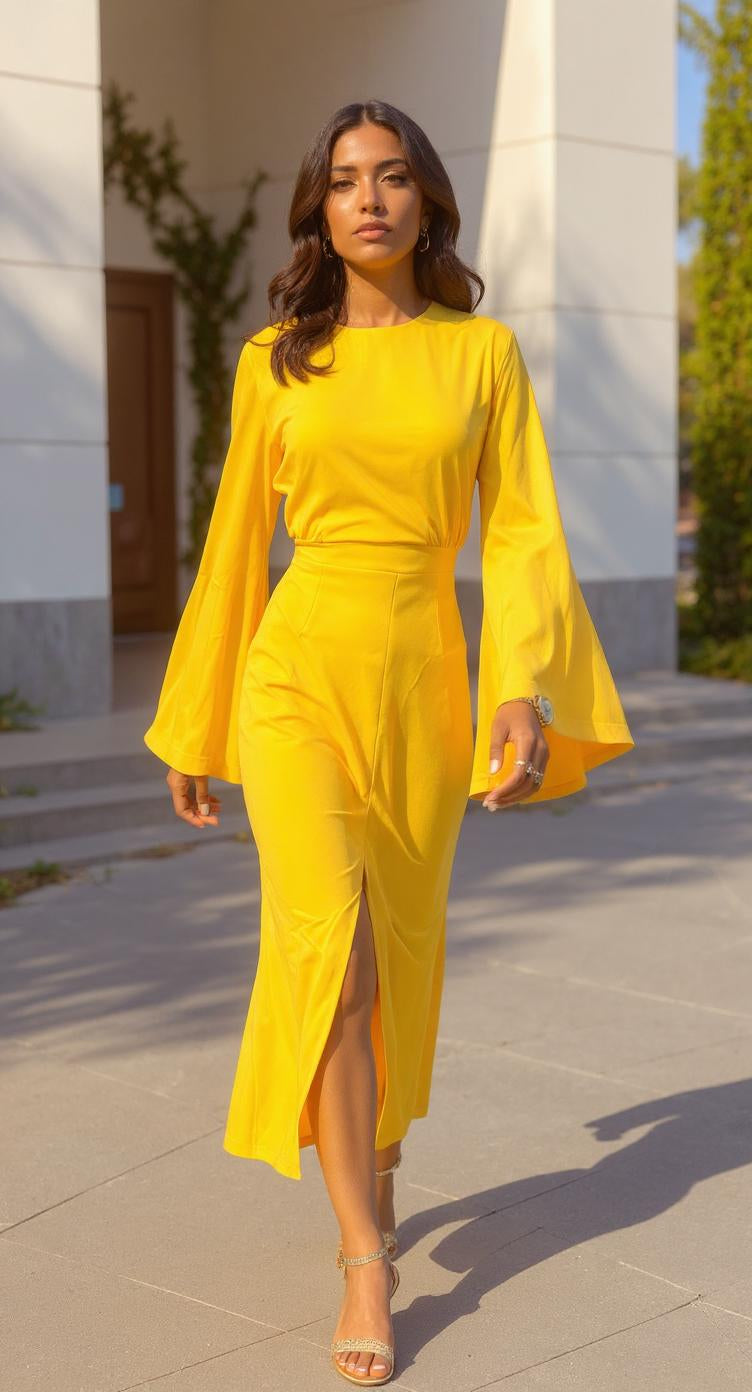 Vestido amarillo formal de manga larga / AO6 image 2