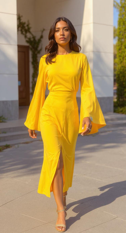 Vestido amarillo formal de manga larga / AO6 image 2