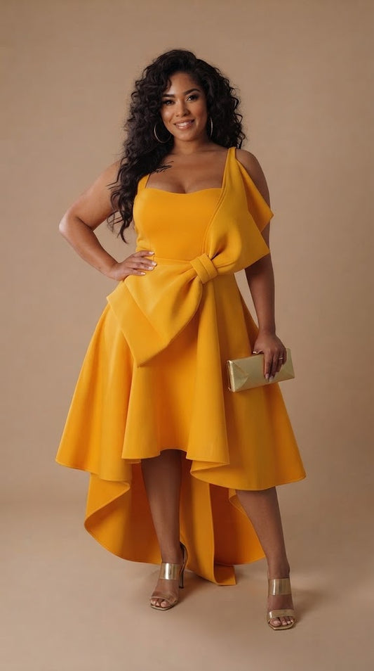 Vestido mostaza con lazo frontaI / AO33
