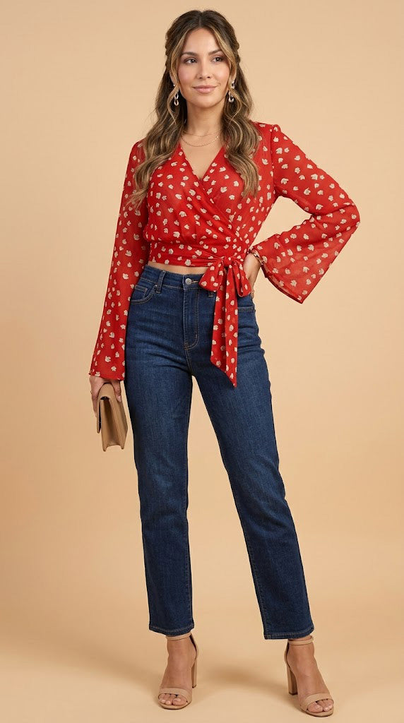Blusa Crop Cruzada de Manga Larga / ANB26038