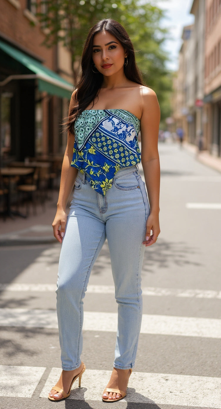 Pañuelo estampado azul y verde D&M / V192 image 1