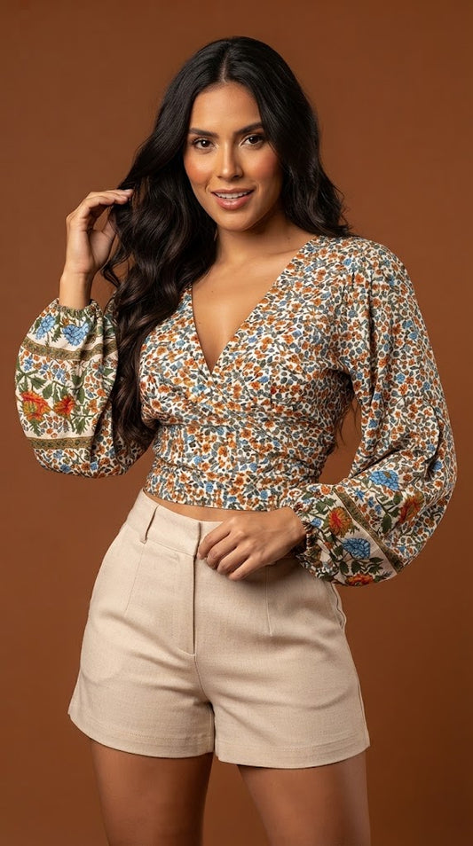 Blusa Estampada con Escote en V / ANB26070