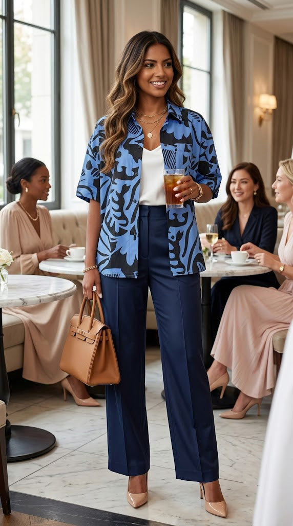 Camisa Estampada Azul y Negra / ANB26080