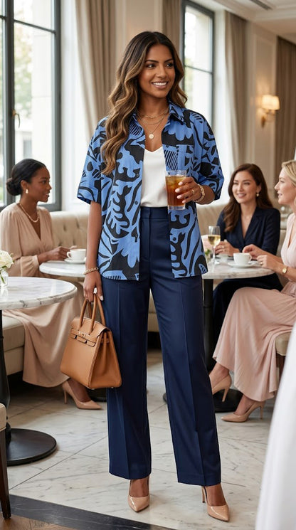 Camisa Estampada Azul y Negra / ANB26080