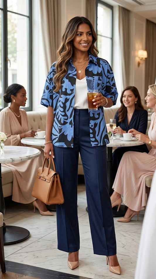 Camisa Estampada Azul y Negra / ANB26080