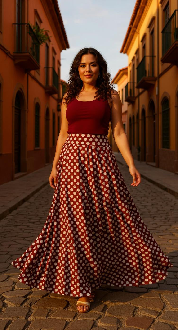 Falda midi de lunares en tela fluida/ AO20 image 1