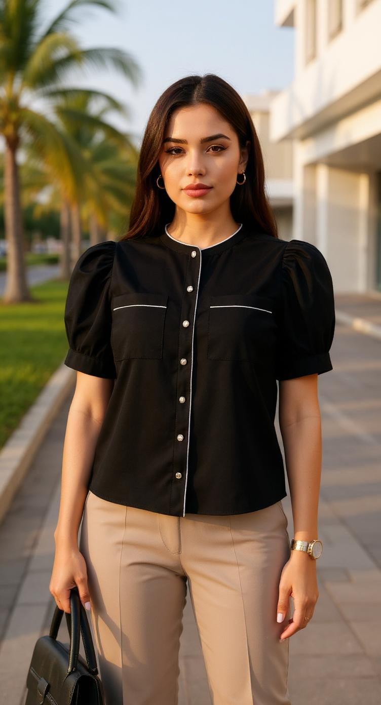 Blusa negra con botones / P113 image 0