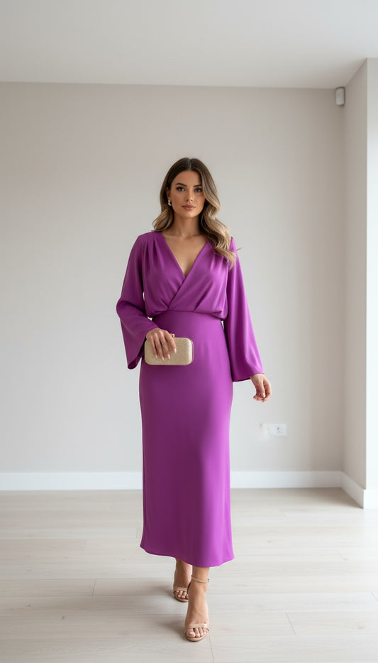 Vestido largo violeta escote profundo /ANV21 image 1