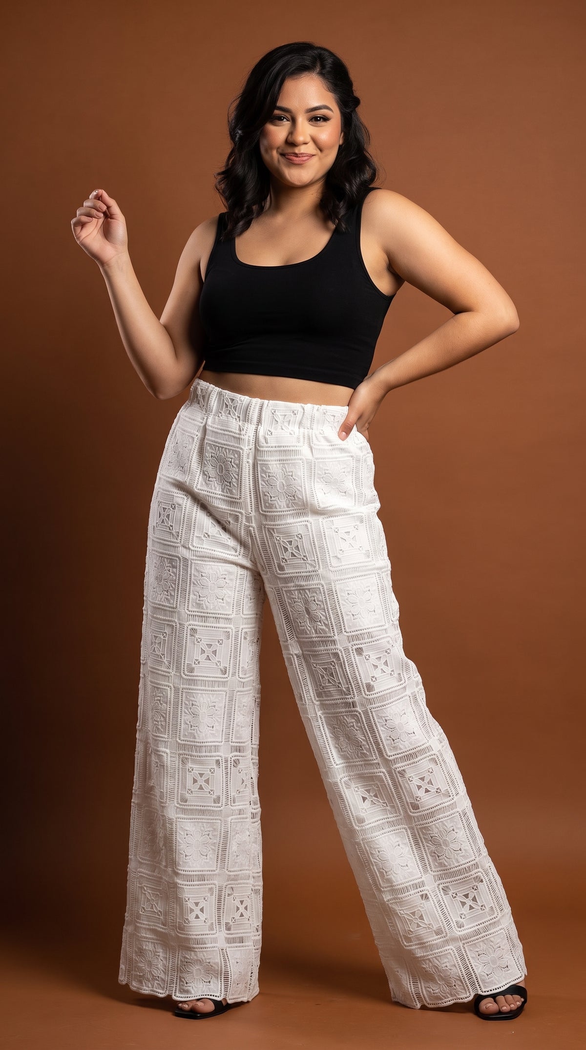 Pantalón palazzo blanco crochet / ANE1001-70
