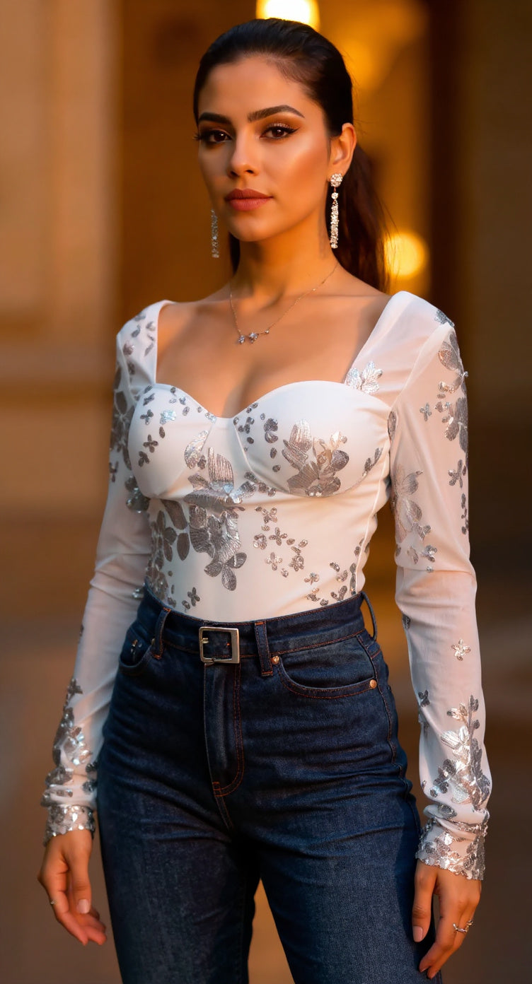 Body blanco mangas bordadas D&M / V355 image 0