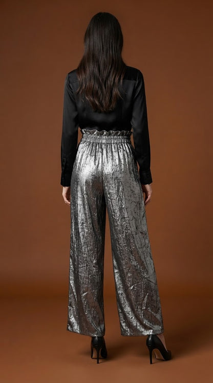 Pantalón wide-leg tela metálica / SH85