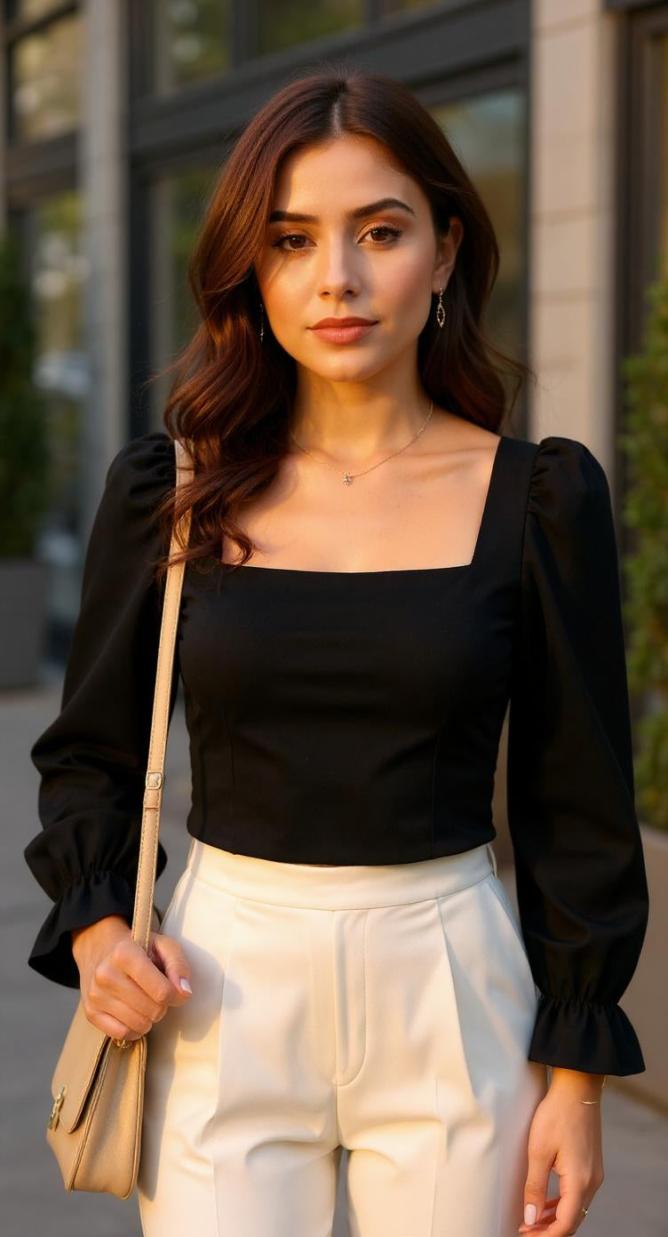 Top negro elegante manga globo / P215 image 0