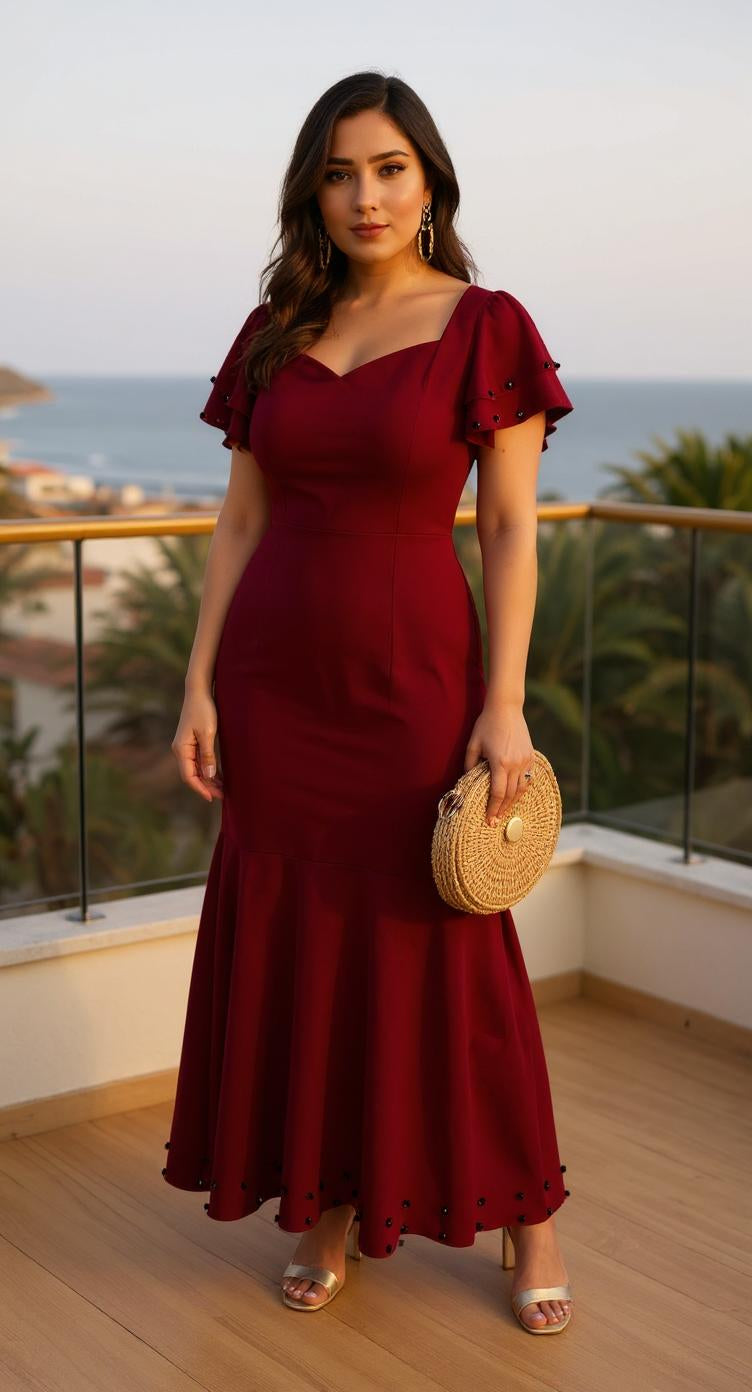 Vestido elegante de sirena de manga corta para mujer / AO23 image 1