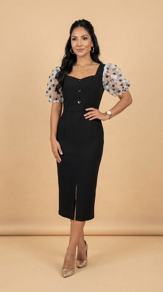 Vestido negro con mangas de lunares AOMEI / AO73