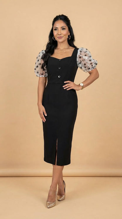 Vestido negro con mangas de lunares AOMEI / AO73