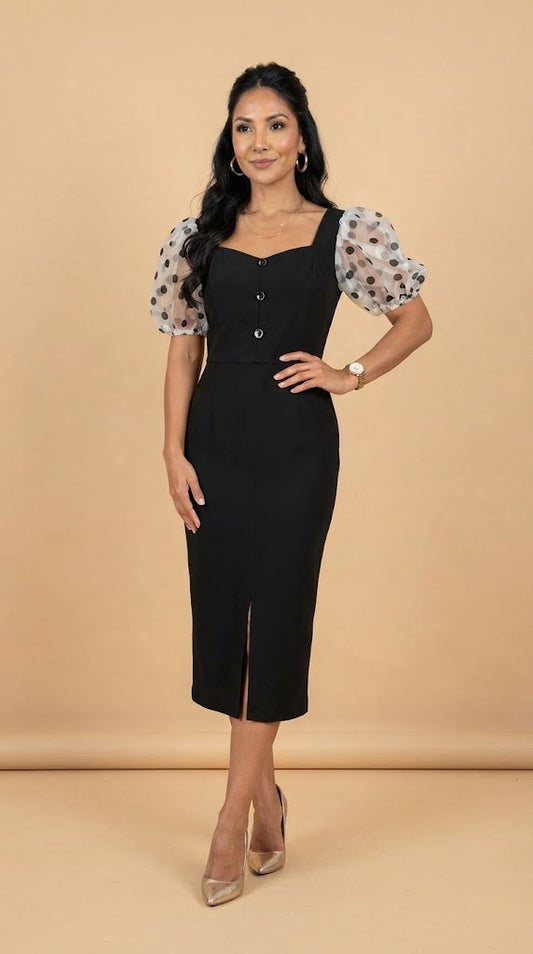 Vestido negro con mangas de lunares AOMEI / AO73