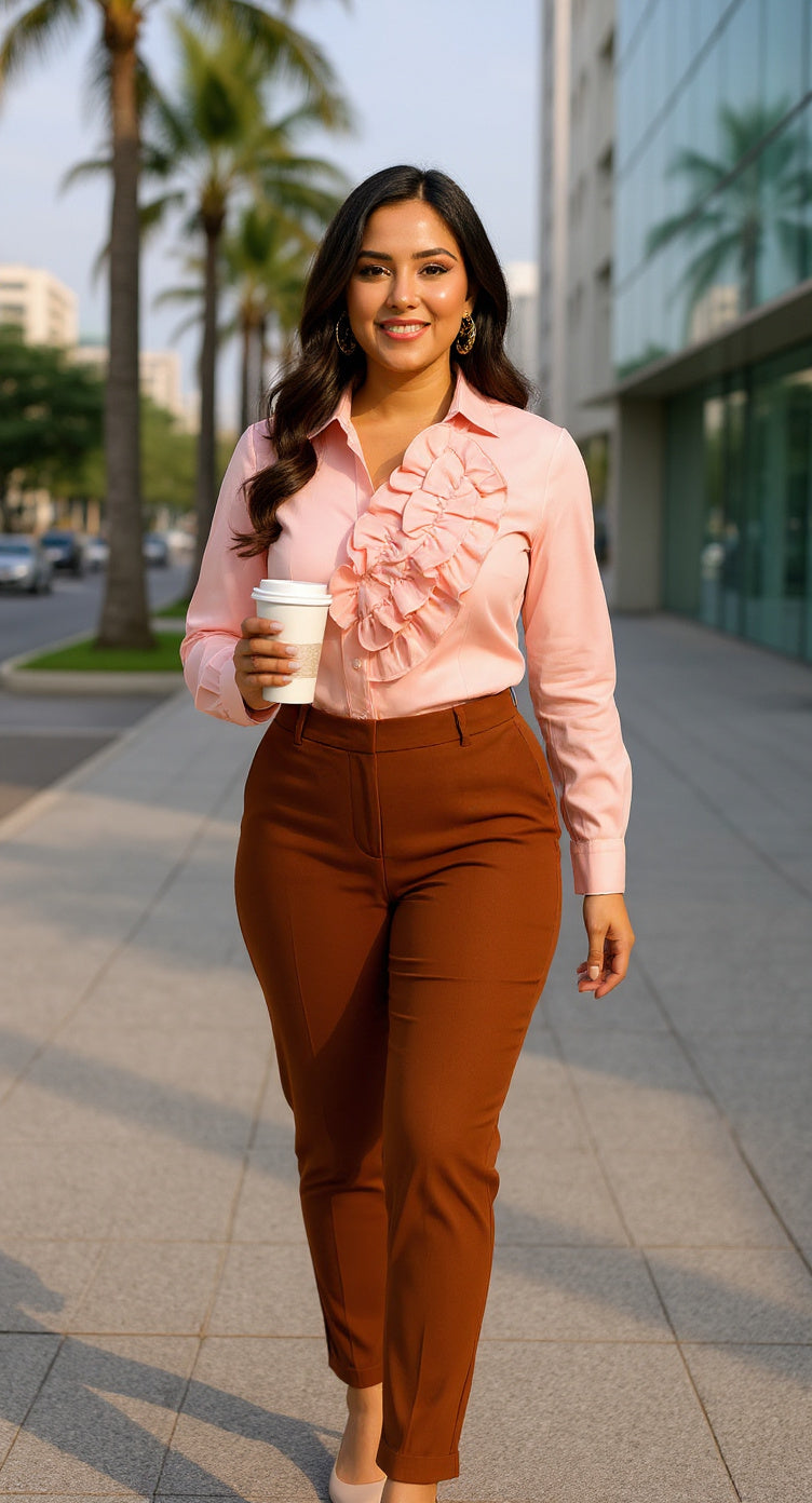 Blusa rosa pastel con volantes decorativos / AO129 image 2