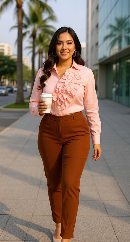 Blusa rosa pastel con volantes decorativos / AO129 image 2