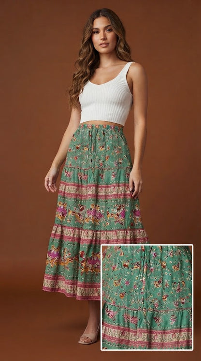 Falda Floral Verde / ANF05