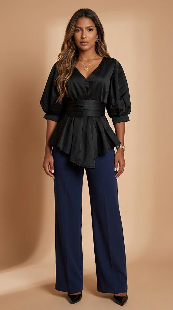 Blusa negra mangas globo / AO165