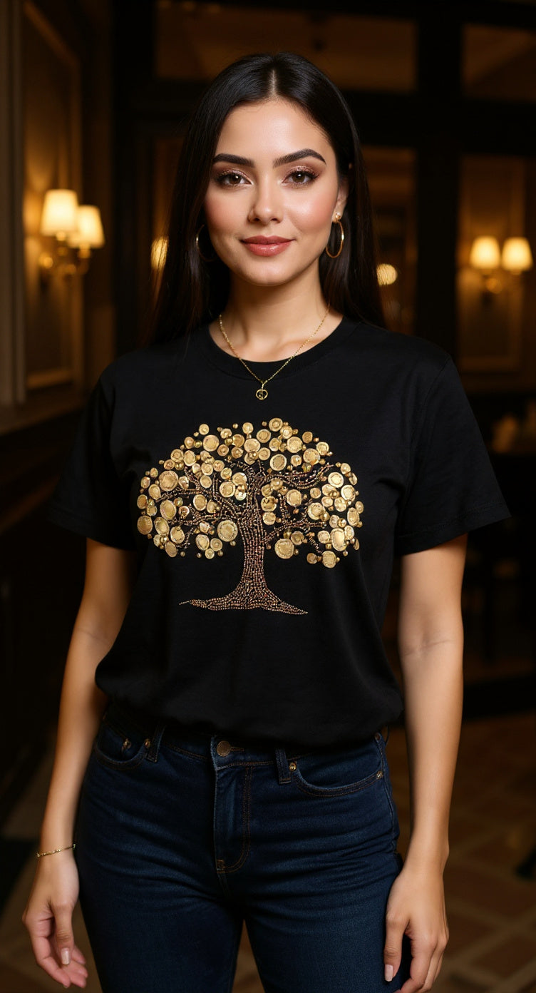 Camiseta negra con estampado árbol / P375 image 1
