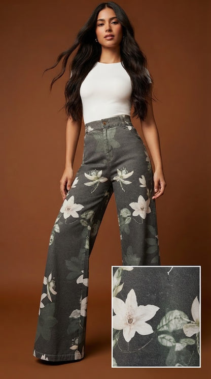 Pantalón Floral Verde Denim / ANE1001-59
