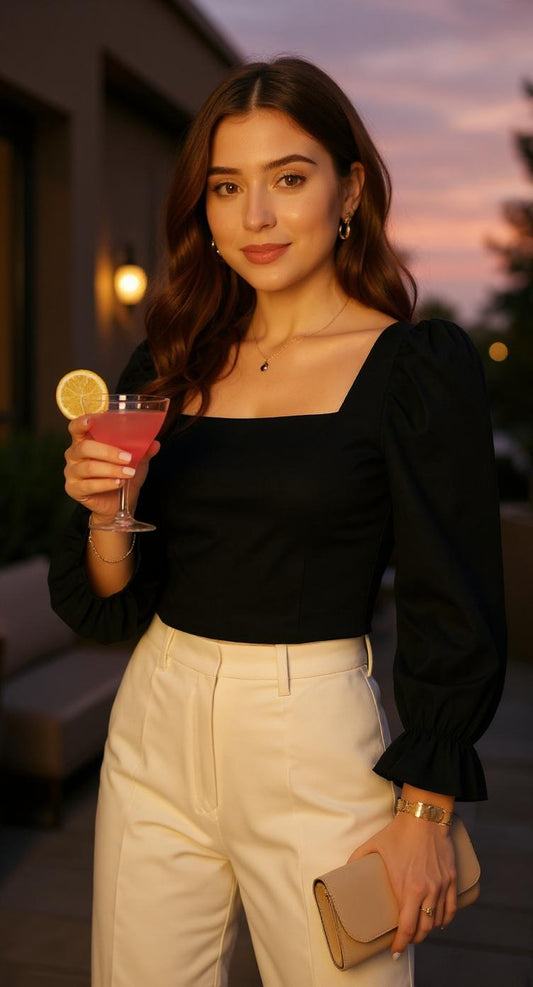 Top negro elegante manga globo / P215 image 1