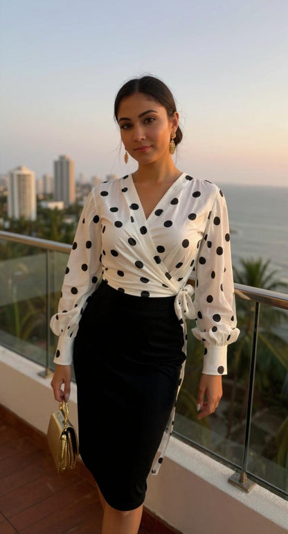 Blusa blanca de lunares con lazo AOMEI / AO75 image 0