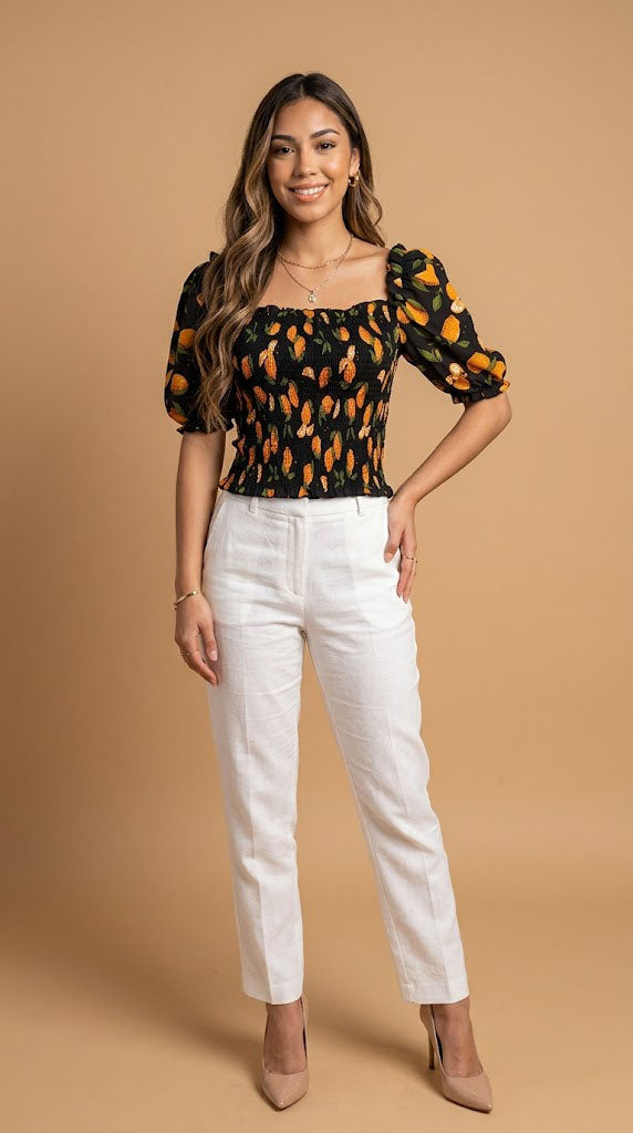 Blusa Negra con Detalles Naranja / ANB26061