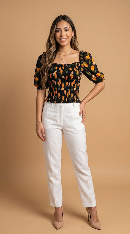 Blusa Negra con Detalles Naranja / ANB26061
