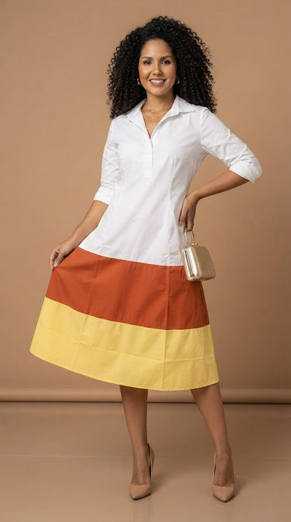 Vestido de bloques de color con corte relajado / AO21