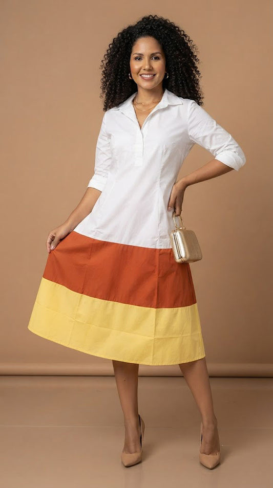 Vestido de bloques de color con corte relajado / AO21