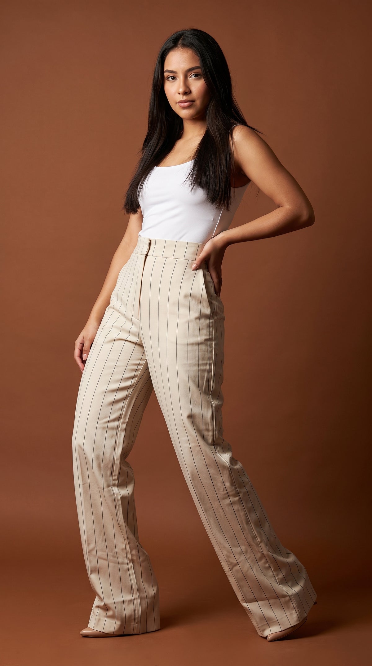 Pantalón wide-leg rayado beige / ANE1001-79