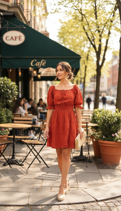 Vestido corto rojo con hombros descubiertos /ANV16 image 0